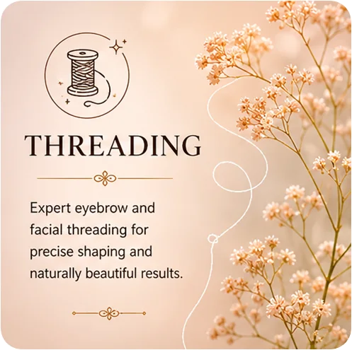 Eyebrow threading in Salem OR service card with spool icon and floral eyebrow threading artwork